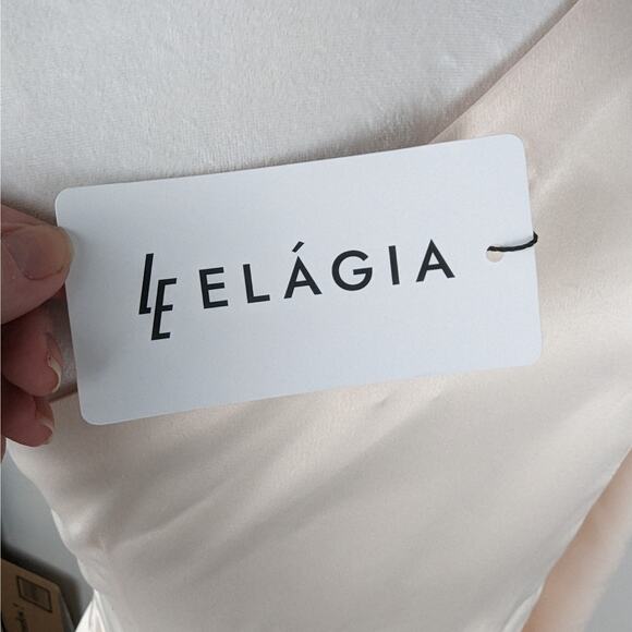 Elagia Cream Satin One-Shoulder Cut-Out Midi Dress Large NWT - Picture 11 of 12